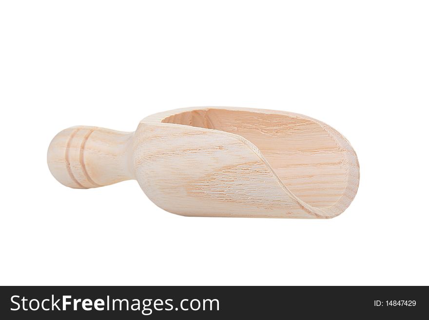 Wooden deep shovel for loose products on a white background.