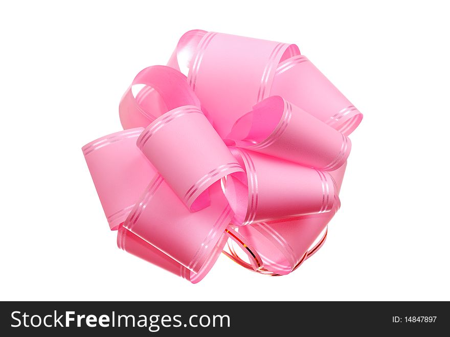 Pink bow isolated on white background