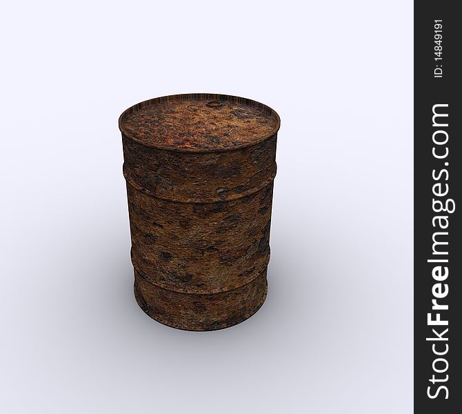 3d rusty barrel in a white background