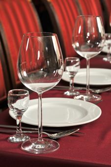 Wine Glasses On A Table At Restaurant. Royalty Free Stock Photos