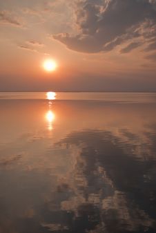 Sunset Reflects On The Calm Water Of Ubonrat Dam Stock Photos Sunset Reflects On The Calm Water Of Ubonrat Dam Stock Photos