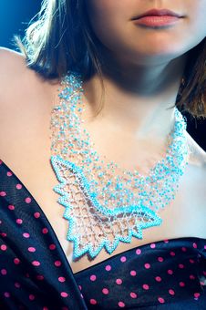 Beautiful Necklace From Blue Beads Stock Photos