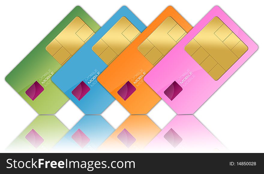 Colored sim cards and its reflection