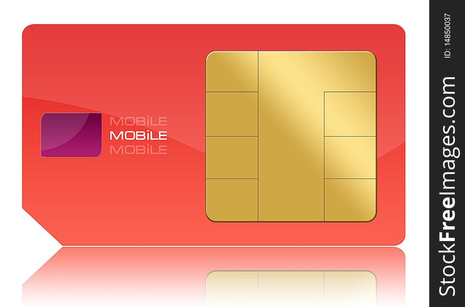 Red sim card isolated with white background