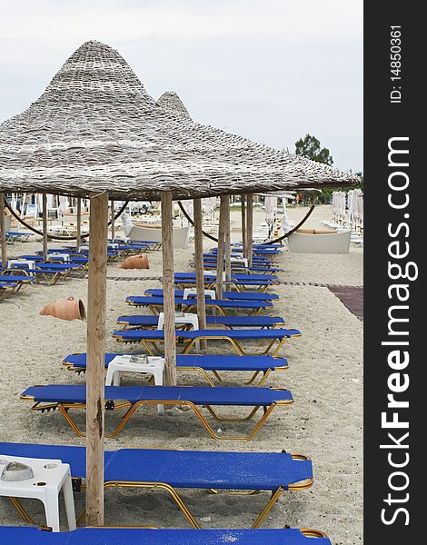 Empty beach bench, pefkochori greece
