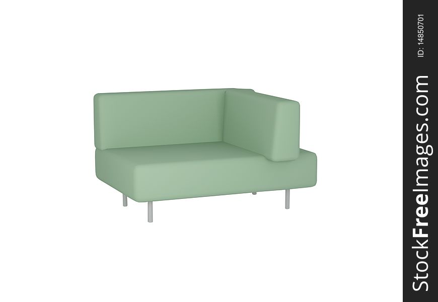 Green sofa isolated on white background, 3d illustrations