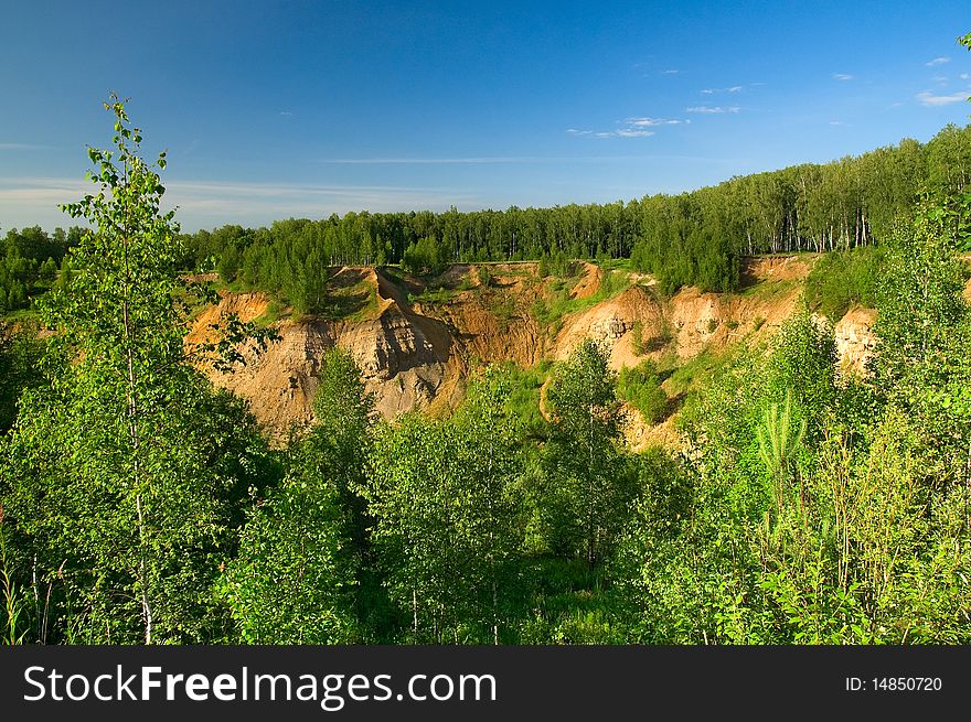 Green trees around of a ravine. Green trees around of a ravine