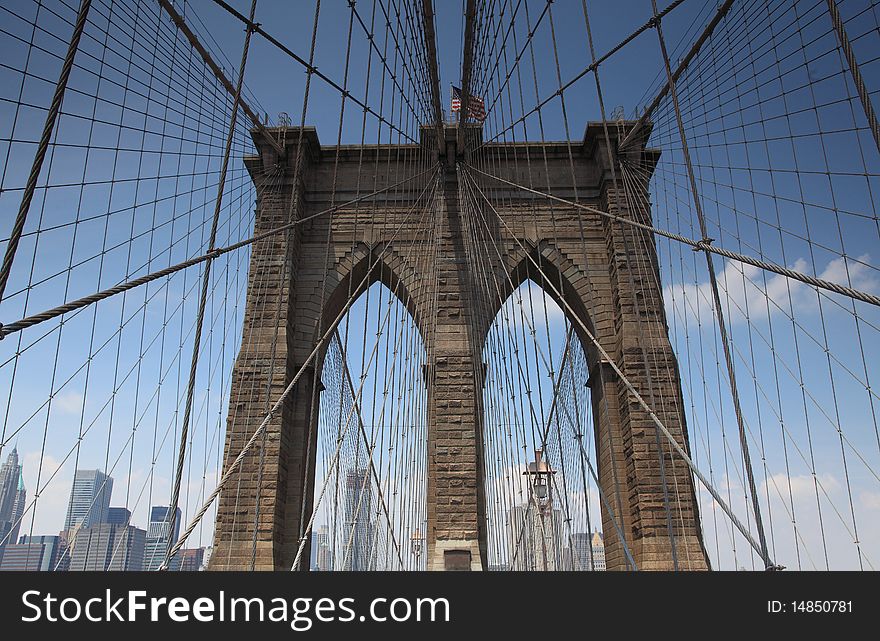 Brooklyn bridge looking west to Manhattan