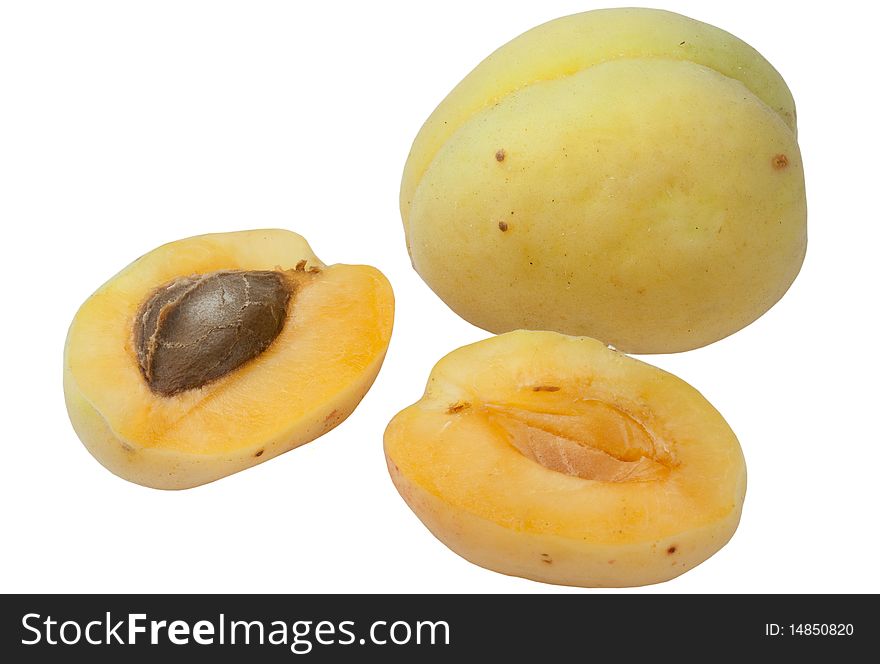 Two apricots it is isolated on a white background. Two apricots it is isolated on a white background