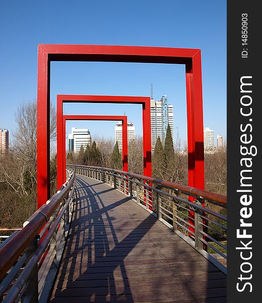 The red frame on the road