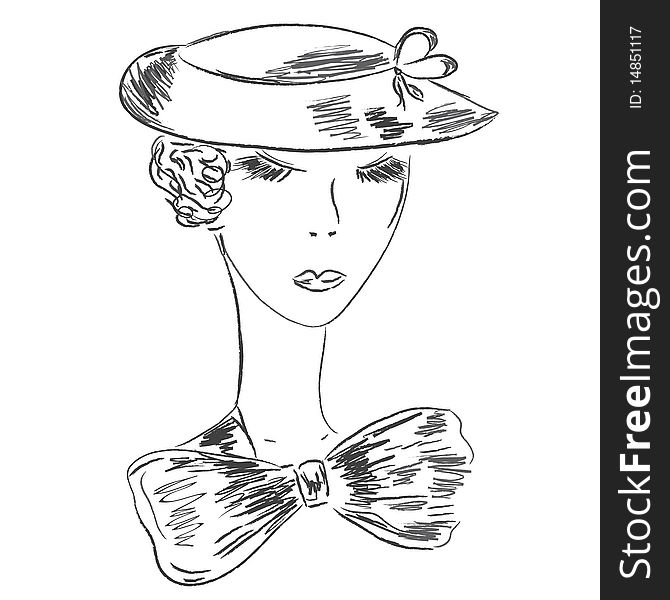 Retro woman sketch in the hat