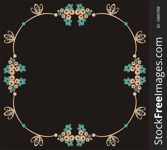 Artistic, floral vintage frame over black