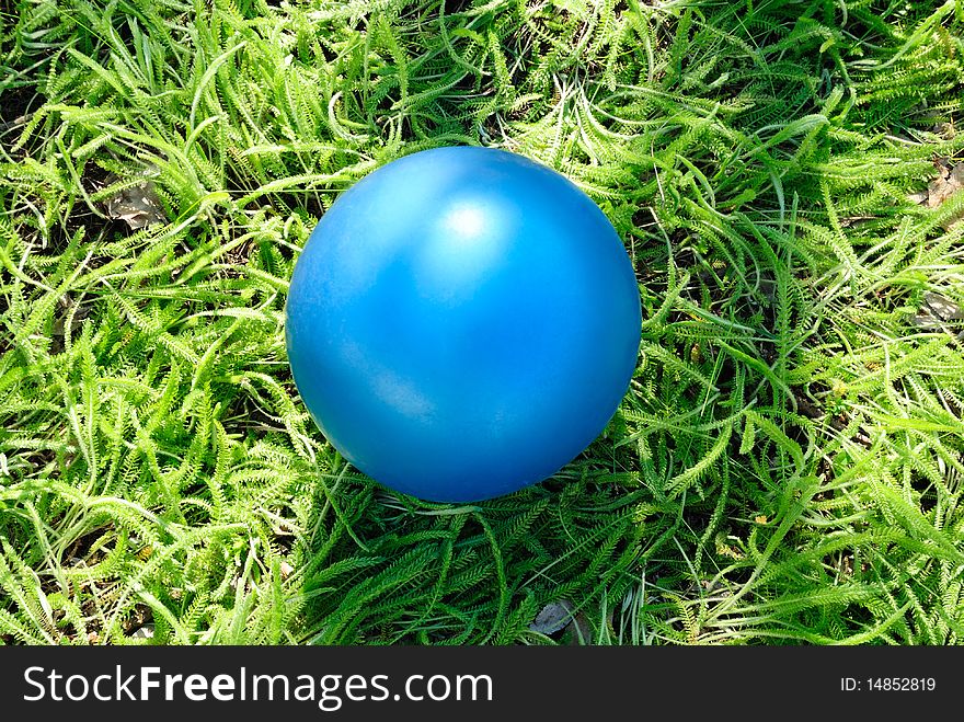 The children's ball lays on a young grass. The children's ball lays on a young grass