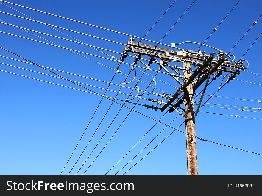 Old Wooden Electric Pole With Cables