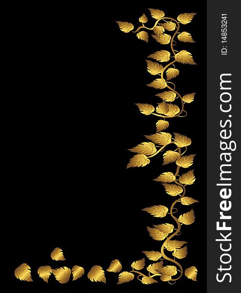 Gold leaves on a black background. vector illustration. Gold leaves on a black background. vector illustration.