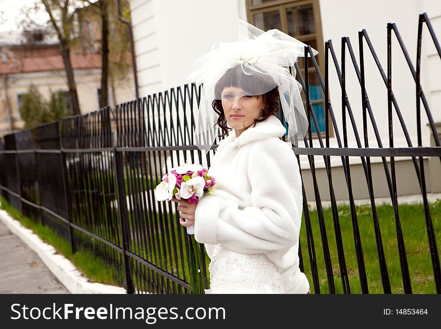Young beautiful  bride outdoor,wedding. Young beautiful  bride outdoor,wedding