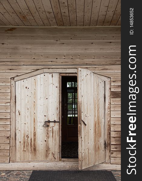 Front old wooden church door in Ferapontov monastery (World Heritage List), Russia. Front old wooden church door in Ferapontov monastery (World Heritage List), Russia