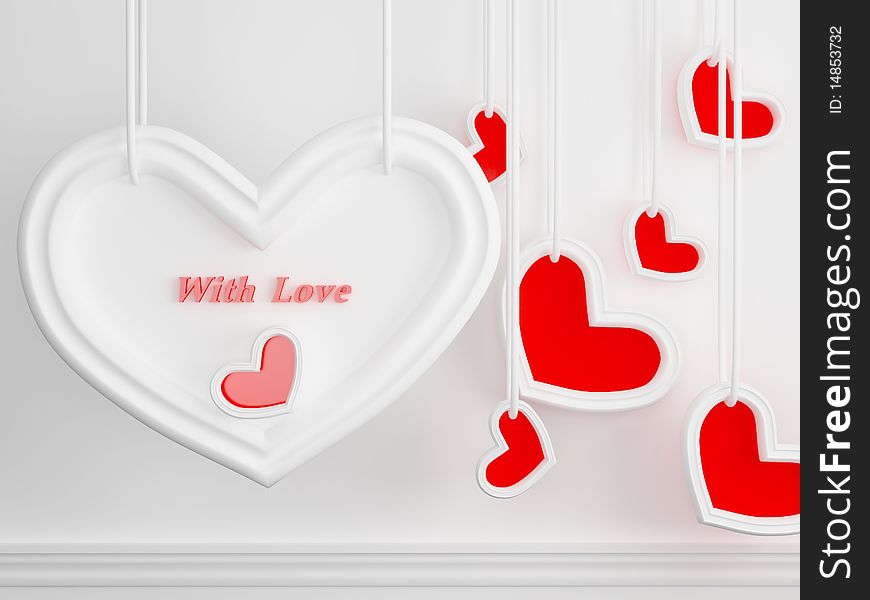 Many hearts on the wall, 3d render/illustration. Many hearts on the wall, 3d render/illustration