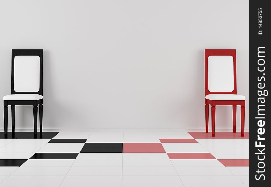 Two black and red classic chairs, 3d render/illustration