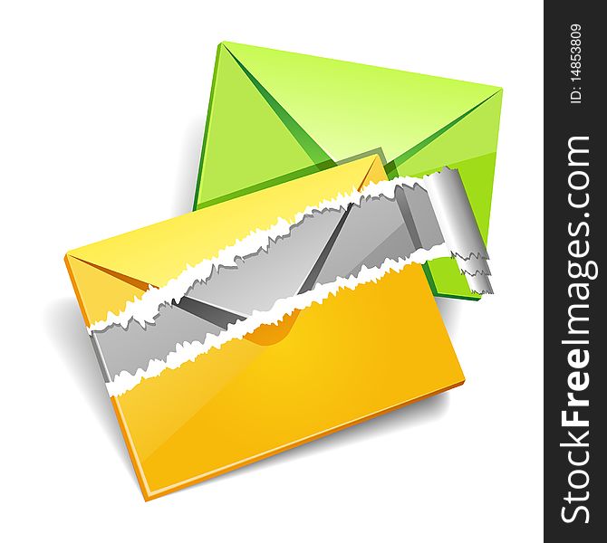 Ripped green and yellow envelops icon. Ripped green and yellow envelops icon.