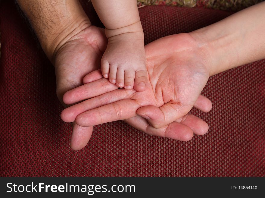 Hand of the baby with the parents. Hand of the baby with the parents