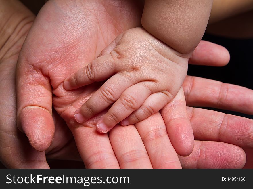 Hand of the baby with the parents. Hand of the baby with the parents