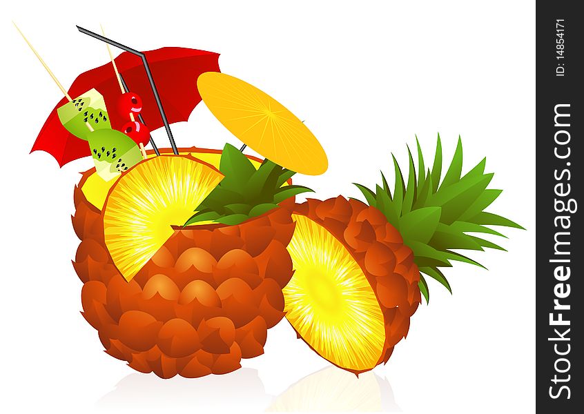 Pineapple cocktail, illustration, AI file included