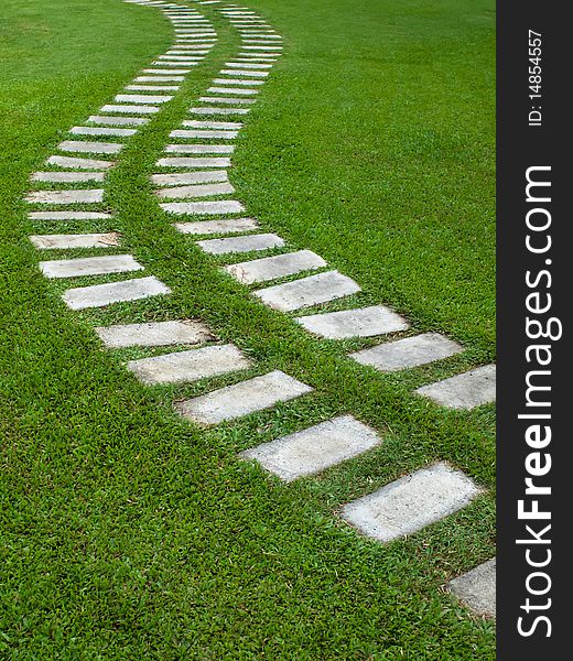 Curve dot rock on green grass in garden. Curve dot rock on green grass in garden