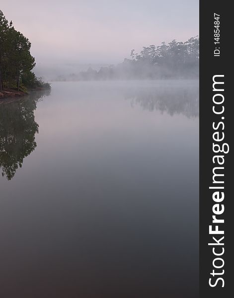 Morning mist at the lake in northern Thailand