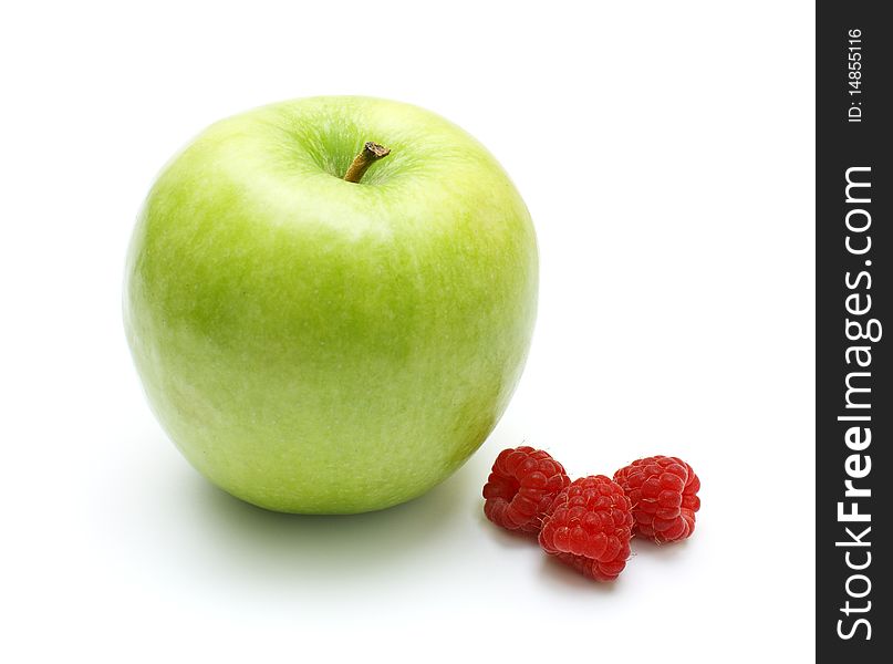 Isolated Green Apple And Raspberry