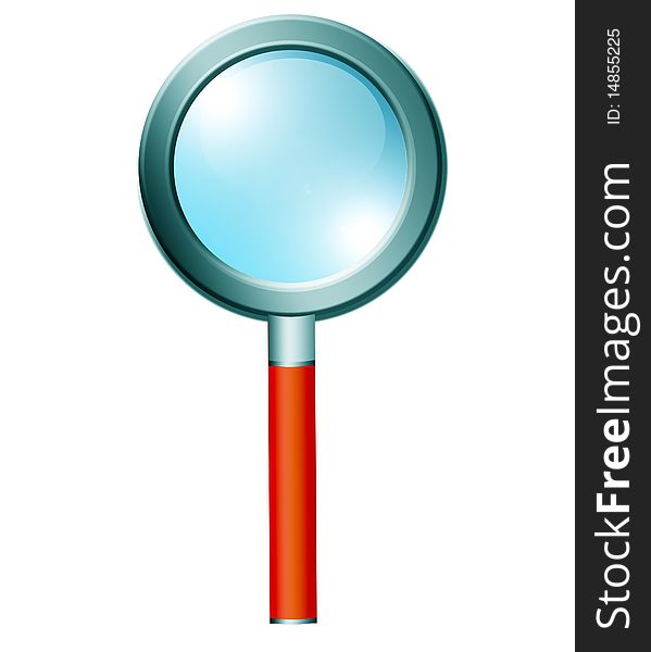 Blue Magnifying glass over white background. Illustration