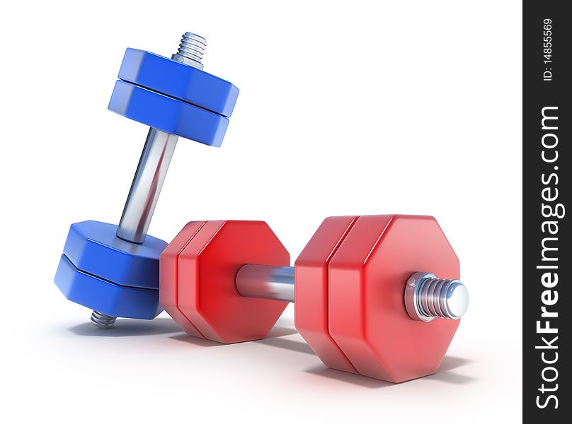 Colorful Dumbbells on the white, 3D render