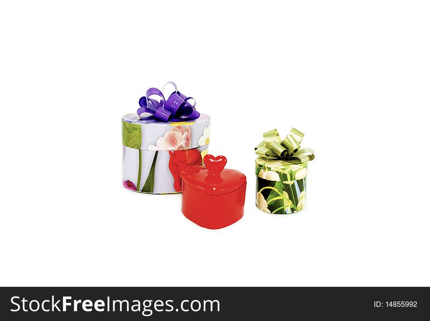 Gift packages of different sizes and colors, heart-shaped