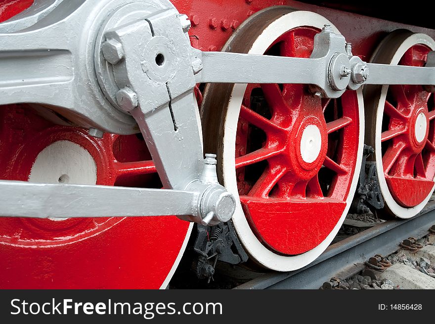 Old steam engine wheels close-up