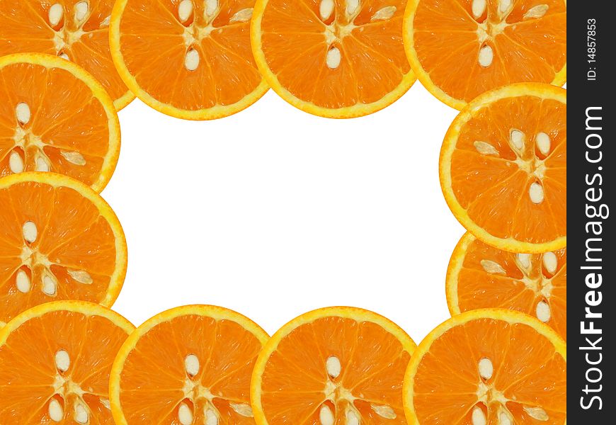 Frame from slices of orange on a white background. Frame from slices of orange on a white background