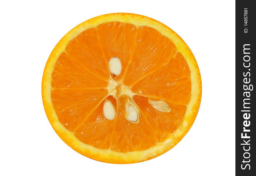 Juicy orange slice isolated on white background