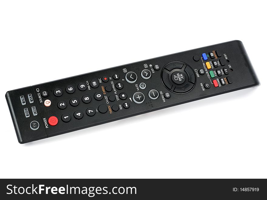 Remote control for TV on white background