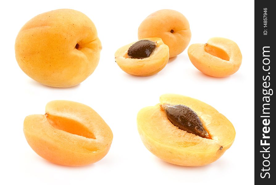 Apricots on white studio shot, set of full-size images. Apricots on white studio shot, set of full-size images