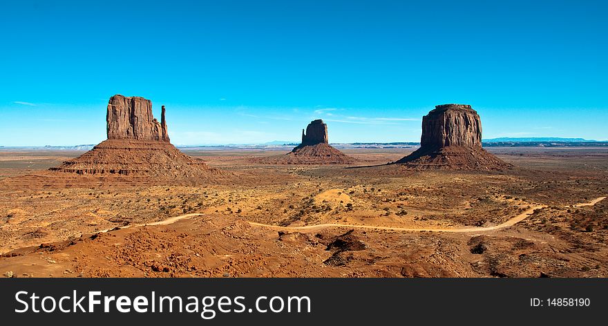 A classic view of Monument Valley. A classic view of Monument Valley.