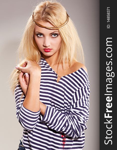 Woman And Striped Top