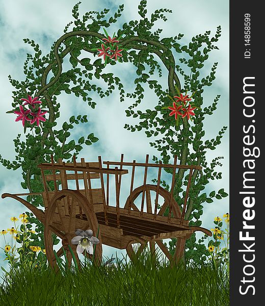 Cart with arch of flowers. Cart with arch of flowers