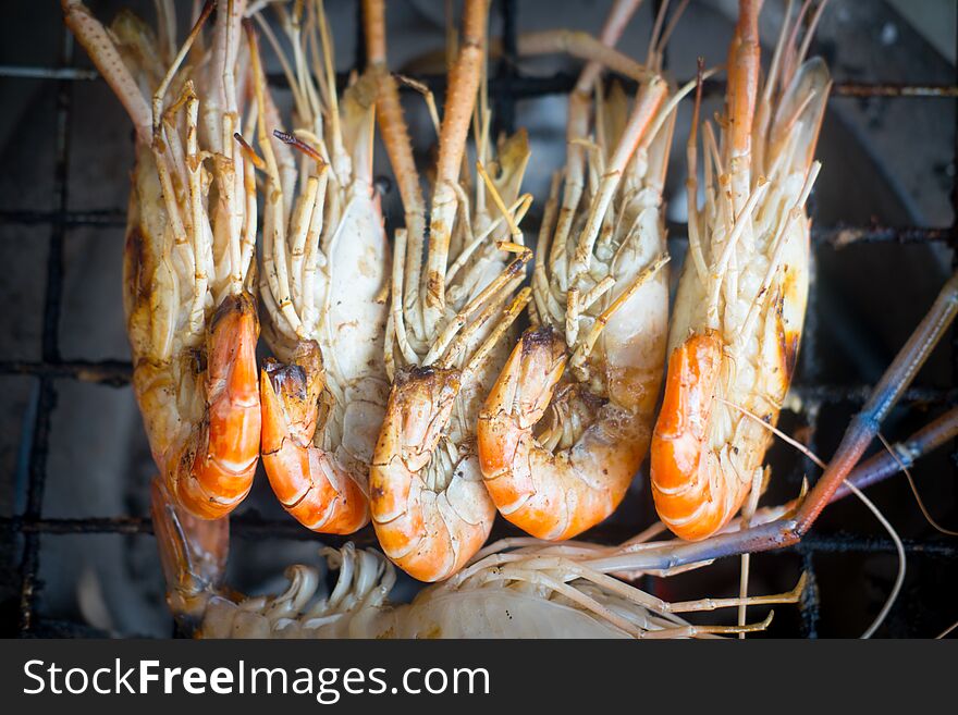 Grilled shrimp Giant freshwater prawn grilling with charcoal. Grilled shrimp Giant freshwater prawn grilling with charcoal