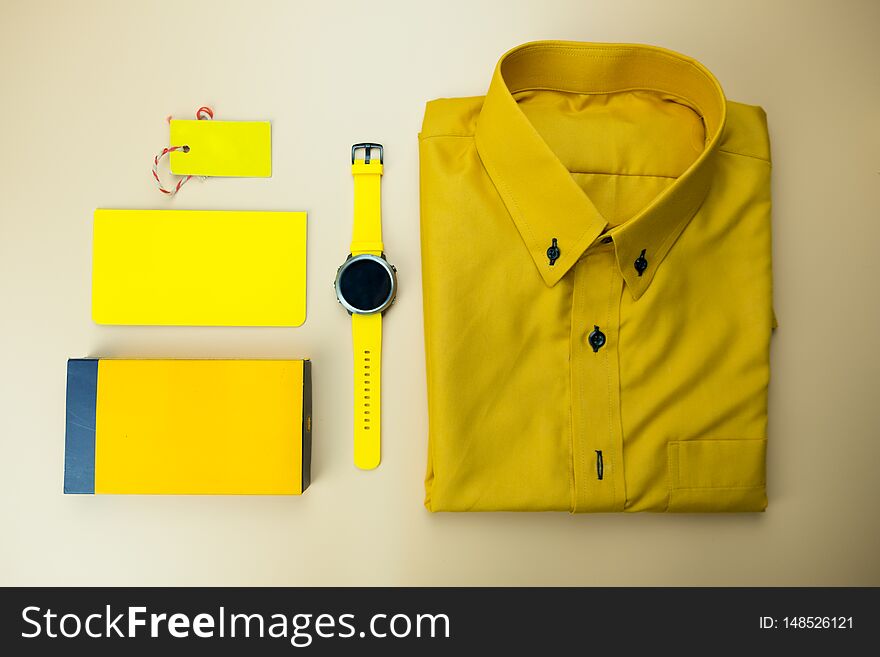 Set of yellow accessories outfits for men