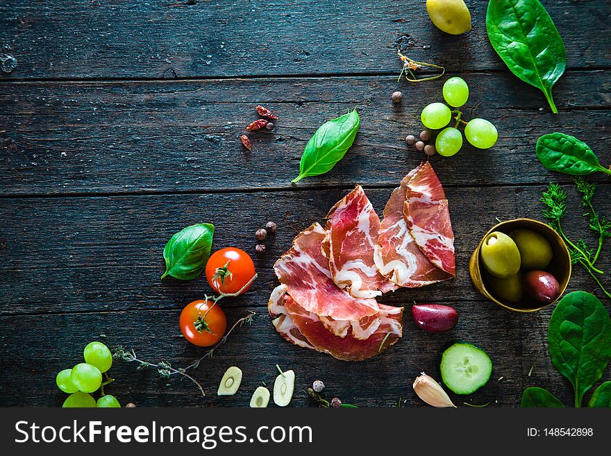 Italian ham on wood