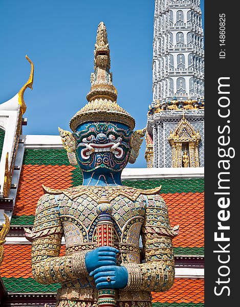 A demon in the Ramayana in Grand Palace, Bangkok, Thailand