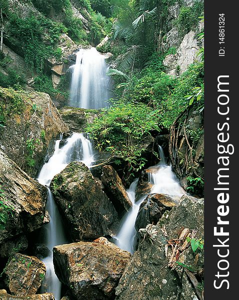 Waterfall in deep forest, Kanchanaburi Province , Thailand