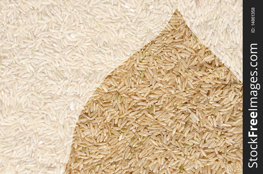Long grain rice in shape of leaf over faded background