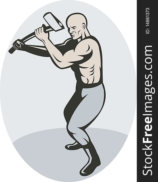 Illustration of a Man about to swing an axe.