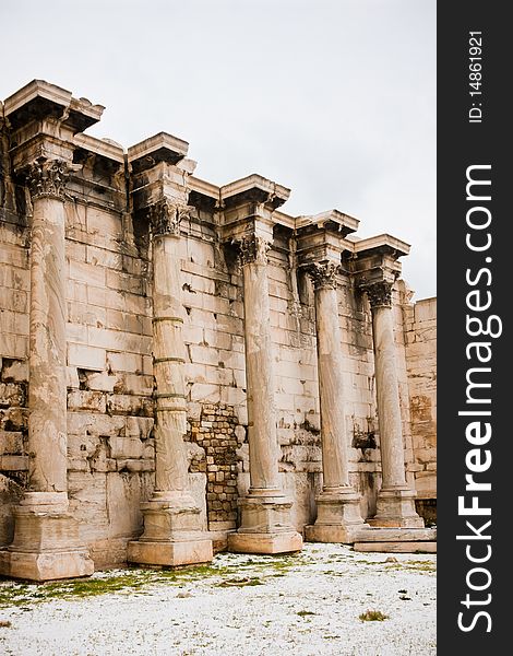 Detail of Hadrian's Library in Athens, Greece.