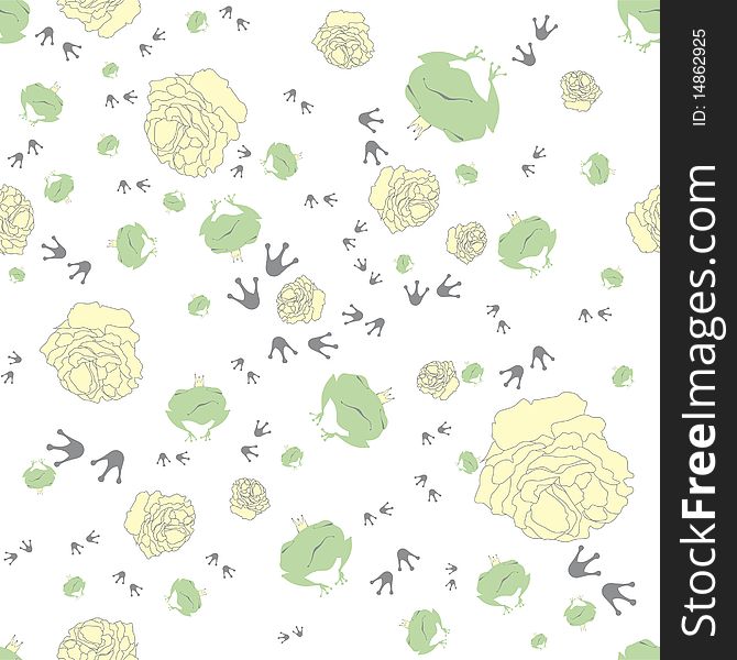 Seamless Pattern Of Frog With A Rose